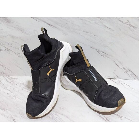 Puma Women's Black & Gold Slip-On Almond Toe Sneakers Shoe Size 7 - Picture 3 of 8